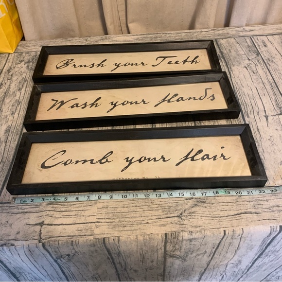 Pottery Barn New Bathroom Wall Art Wash Your Hands Comb Your Hair Brush Teeth - Picture 1 of 12